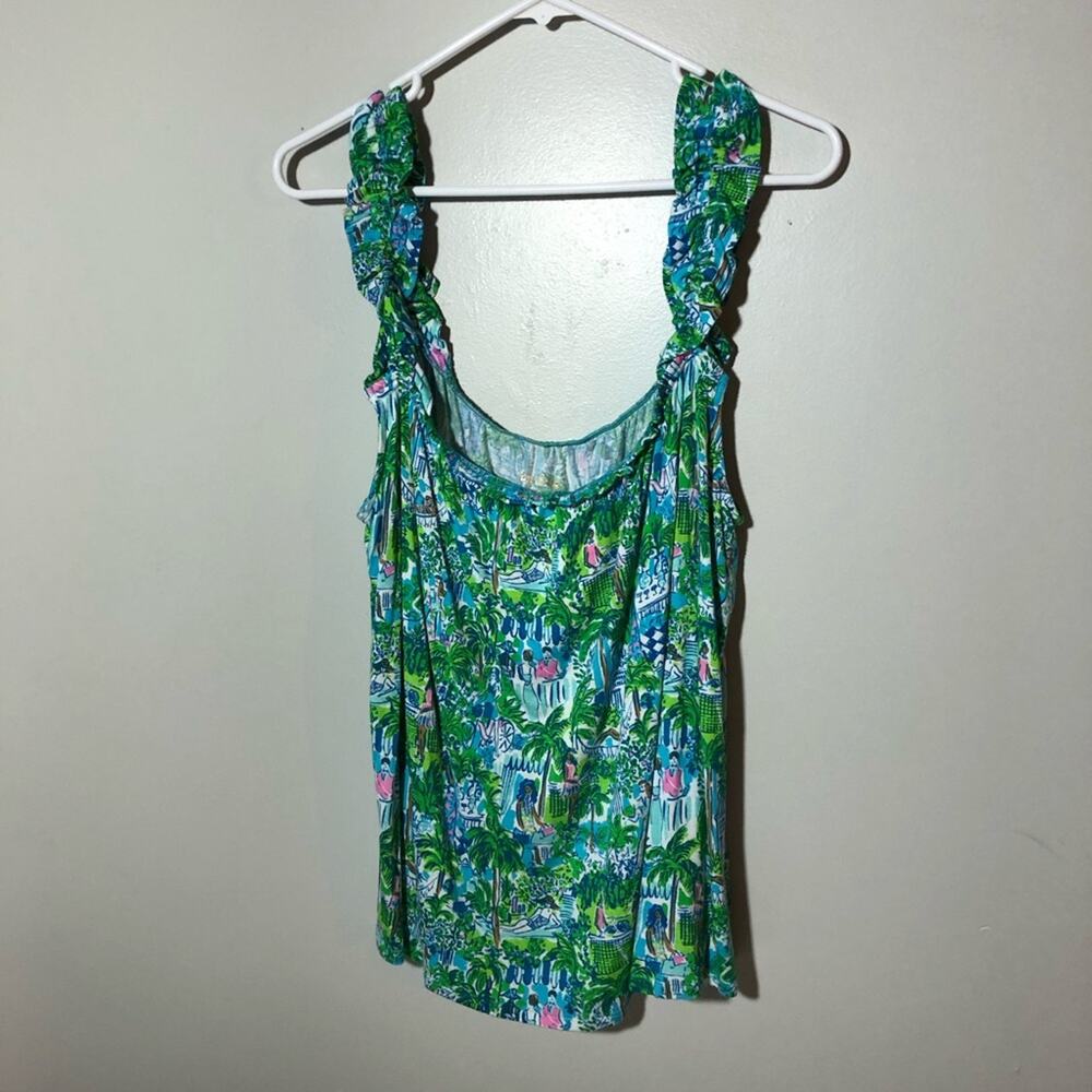 Lilly Pulitzer womens XL graphic tank top tropical colorful green blue rayon